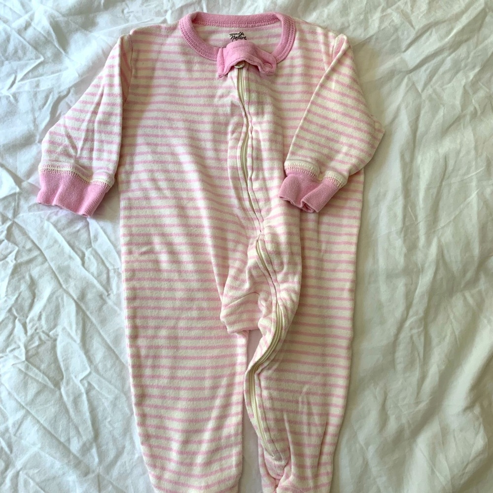 Warm organic cotton footie zip up pajamas pink stripe 3-6 months